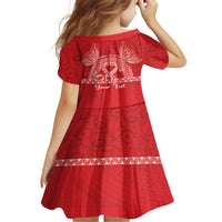 Personalised In September We Wear Red Kid Short Sleeve Dress Polynesia Blood Cancer Awareness