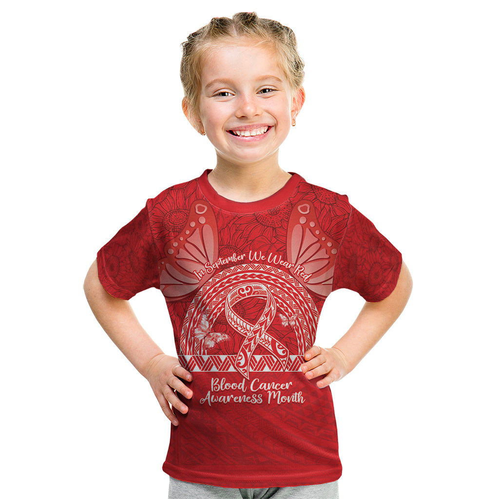 Personalised In September We Wear Red Kid T Shirt Polynesia Blood Cancer Awareness