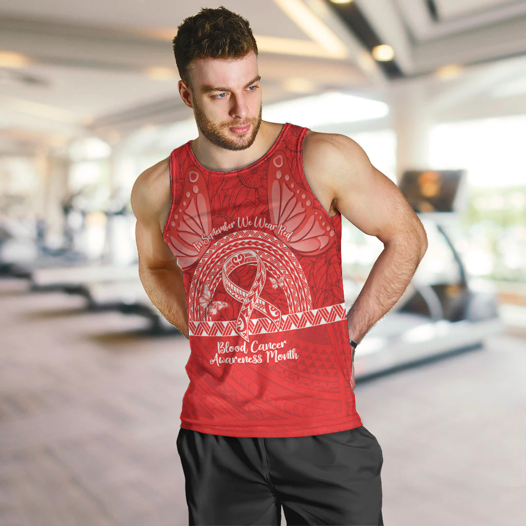 Personalised In September We Wear Red Men Tank Top Polynesia Blood Cancer Awareness