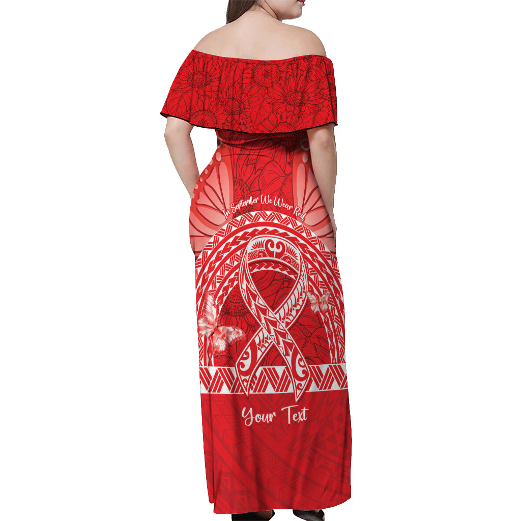 Personalised In September We Wear Red Off Shoulder Maxi Dress Polynesia Blood Cancer Awareness