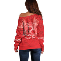 Personalised In September We Wear Red Off Shoulder Sweater Polynesia Blood Cancer Awareness