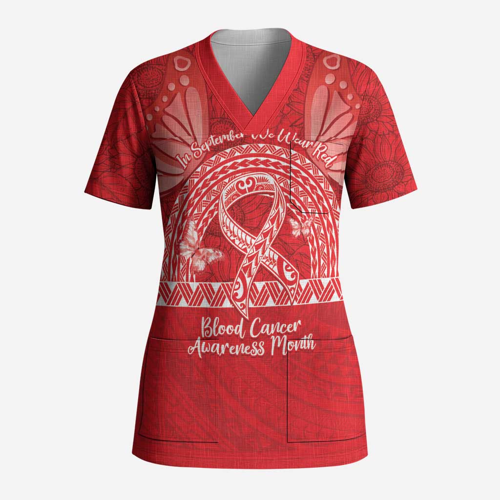 Personalised In September We Wear Red Scrub Top Polynesia Blood Cancer Awareness - Polynesian Pride