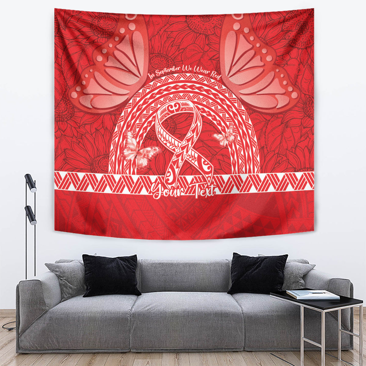 Personalised In September We Wear Red Tapestry Polynesia Blood Cancer Awareness LT14 Red - Polynesian Pride