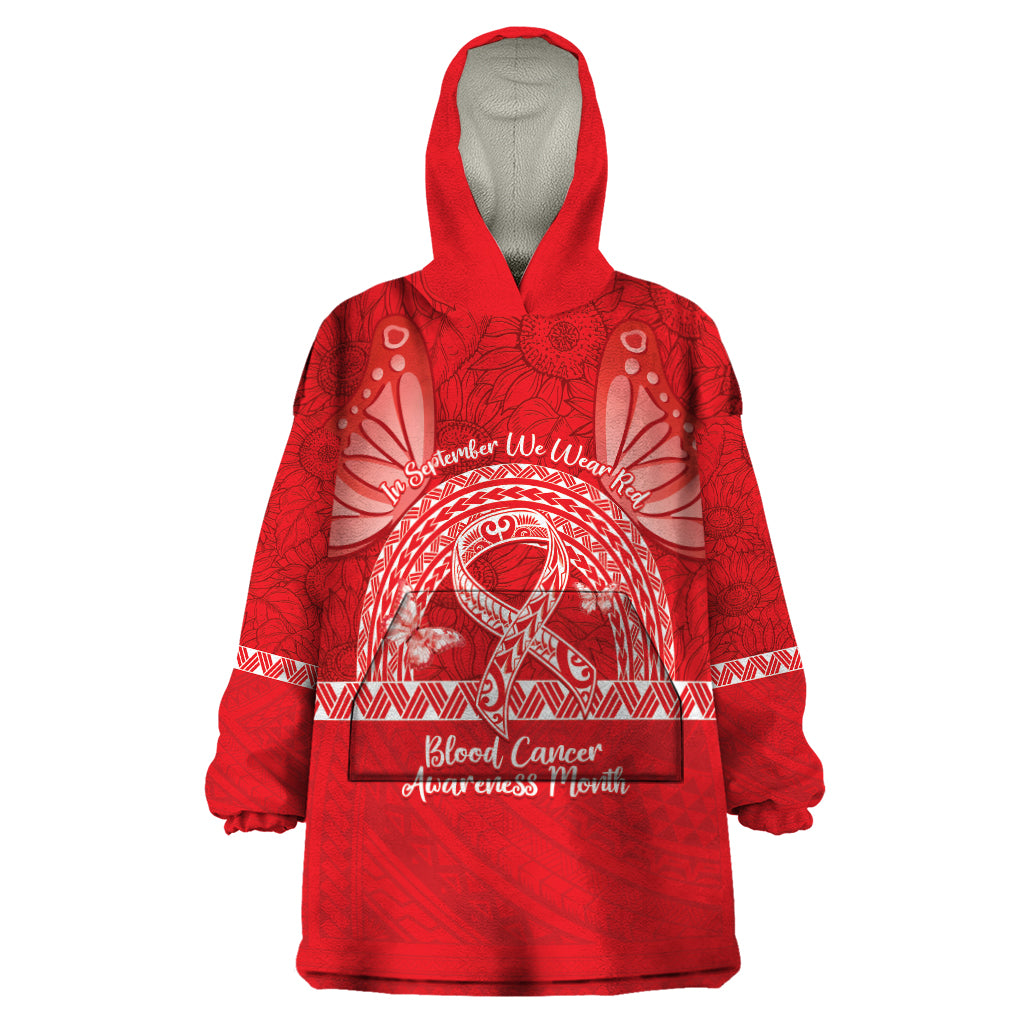 Personalised In September We Wear Red Wearable Blanket Hoodie Polynesia Blood Cancer Awareness