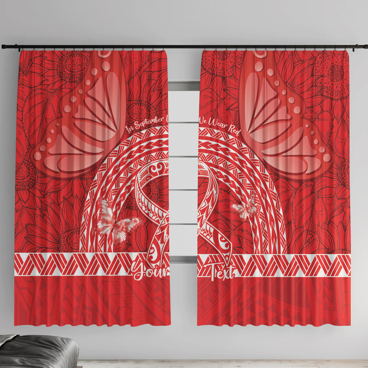 Personalised In September We Wear Red Window Curtain Polynesia Blood Cancer Awareness