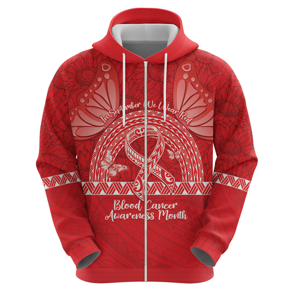 Personalised In September We Wear Red Zip Hoodie Polynesia Blood Cancer Awareness
