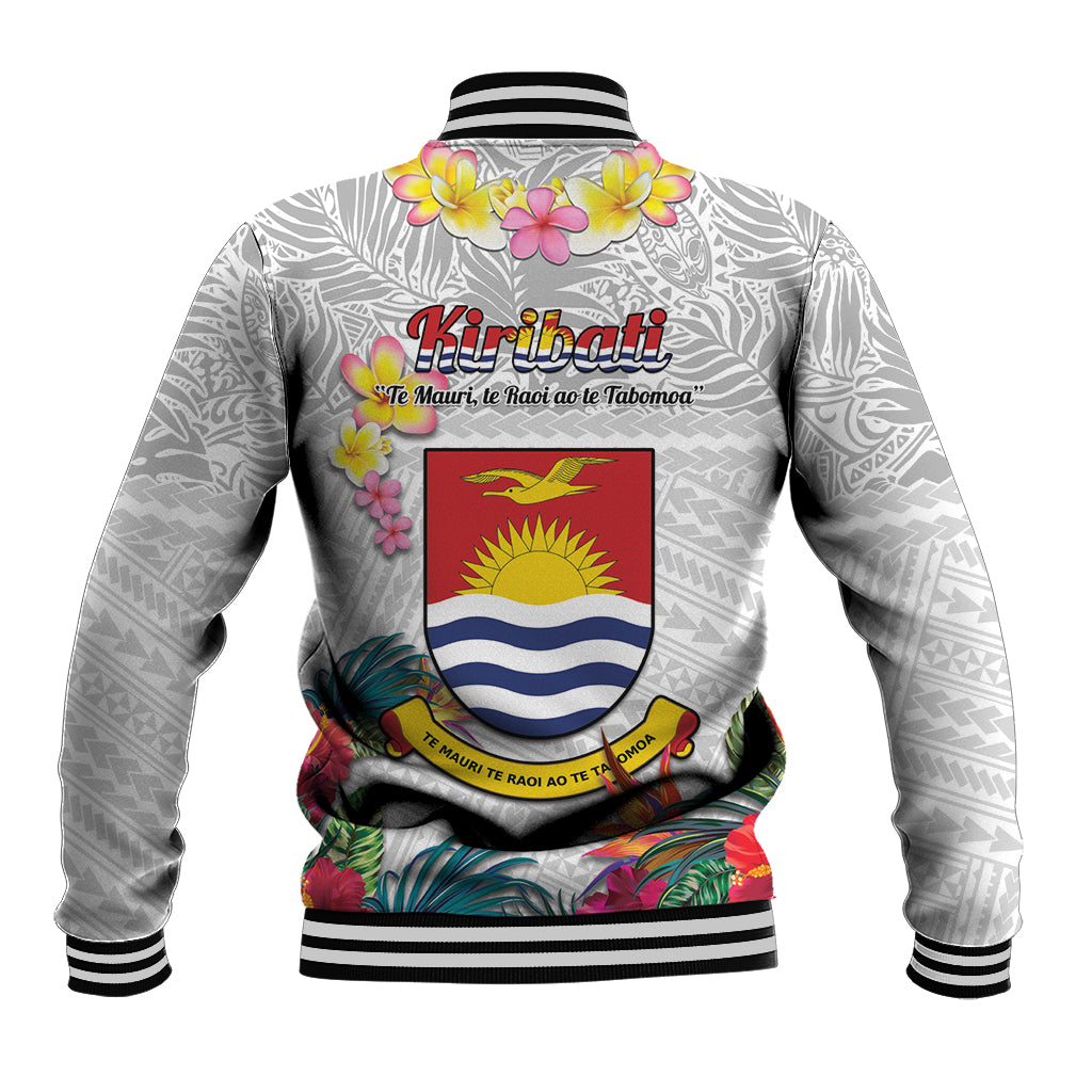 Kiribati Independence Day Baseball Jacket Frigatebird Mix Tropical Flowers - White Style LT14 - Polynesian Pride