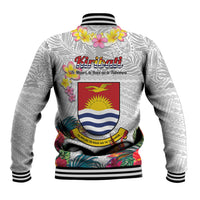 Kiribati Independence Day Baseball Jacket Frigatebird Mix Tropical Flowers - White Style LT14 - Polynesian Pride