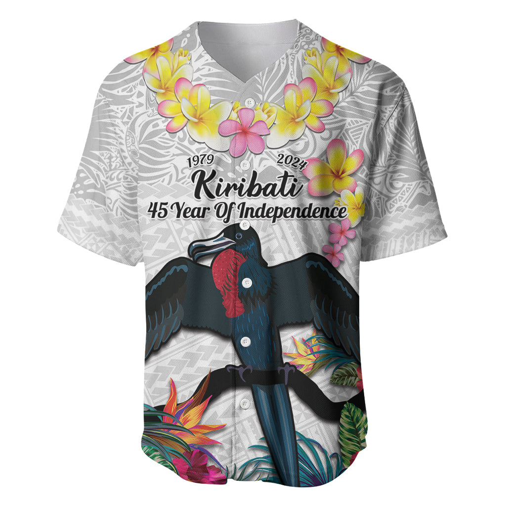 Kiribati Independence Day Baseball Jersey Frigatebird Mix Tropical Flowers - White Style