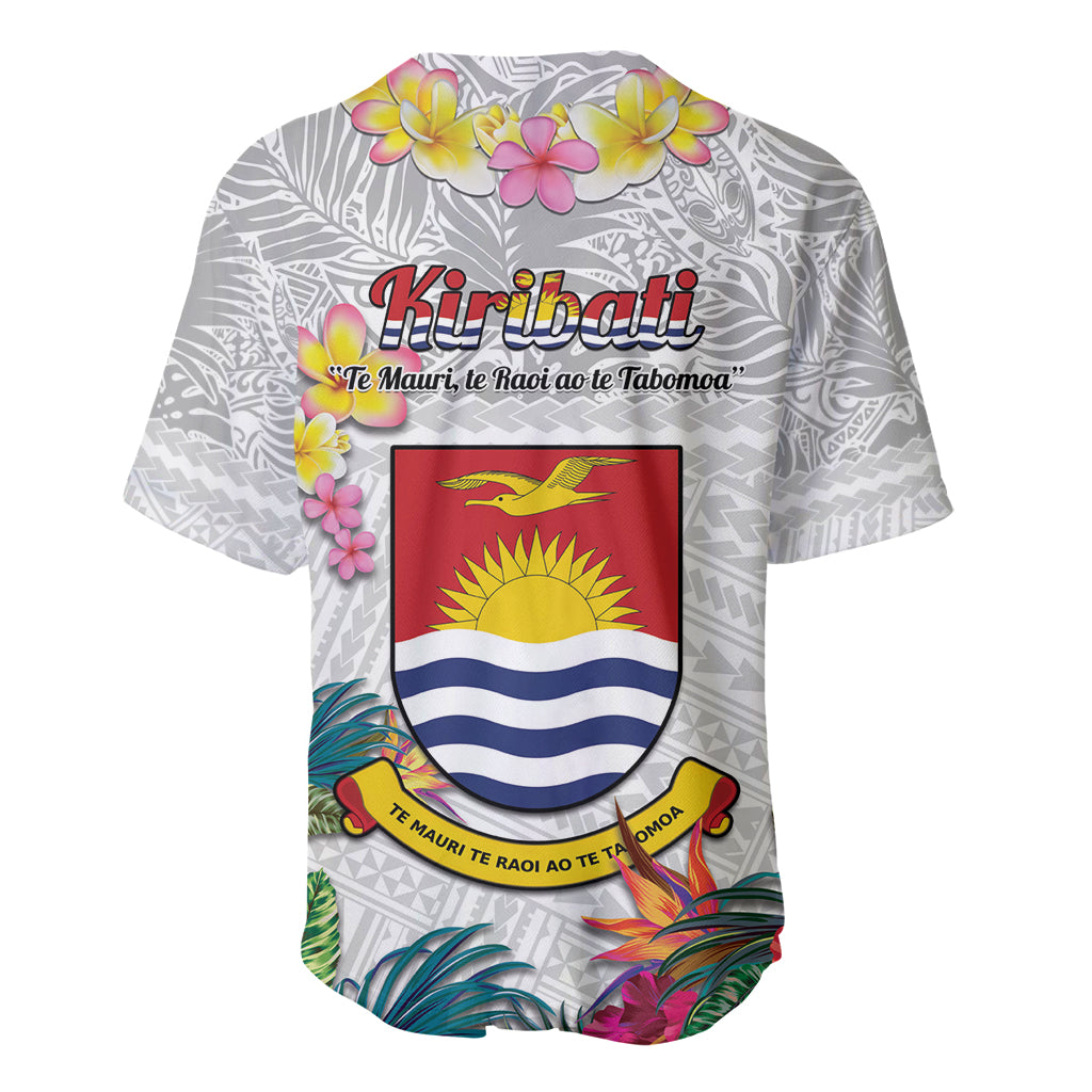 Kiribati Independence Day Baseball Jersey Frigatebird Mix Tropical Flowers - White Style