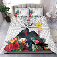 Kiribati Independence Day Bedding Set Frigatebird Mix Tropical Flowers - White Style LT14 - Polynesian Pride