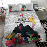 Kiribati Independence Day Bedding Set Frigatebird Mix Tropical Flowers - White Style LT14 - Polynesian Pride