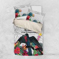 Kiribati Independence Day Bedding Set Frigatebird Mix Tropical Flowers - White Style LT14 US Twin 172cm x 218cm White - Polynesian Pride