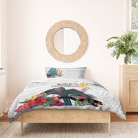 Kiribati Independence Day Bedding Set Frigatebird Mix Tropical Flowers - White Style LT14 - Polynesian Pride