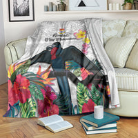 Kiribati Independence Day Blanket Frigatebird Mix Tropical Flowers - White Style LT14 White - Polynesian Pride