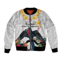 Kiribati Independence Day Bomber Jacket Frigatebird Mix Tropical Flowers - White Style LT14 Unisex White - Polynesian Pride