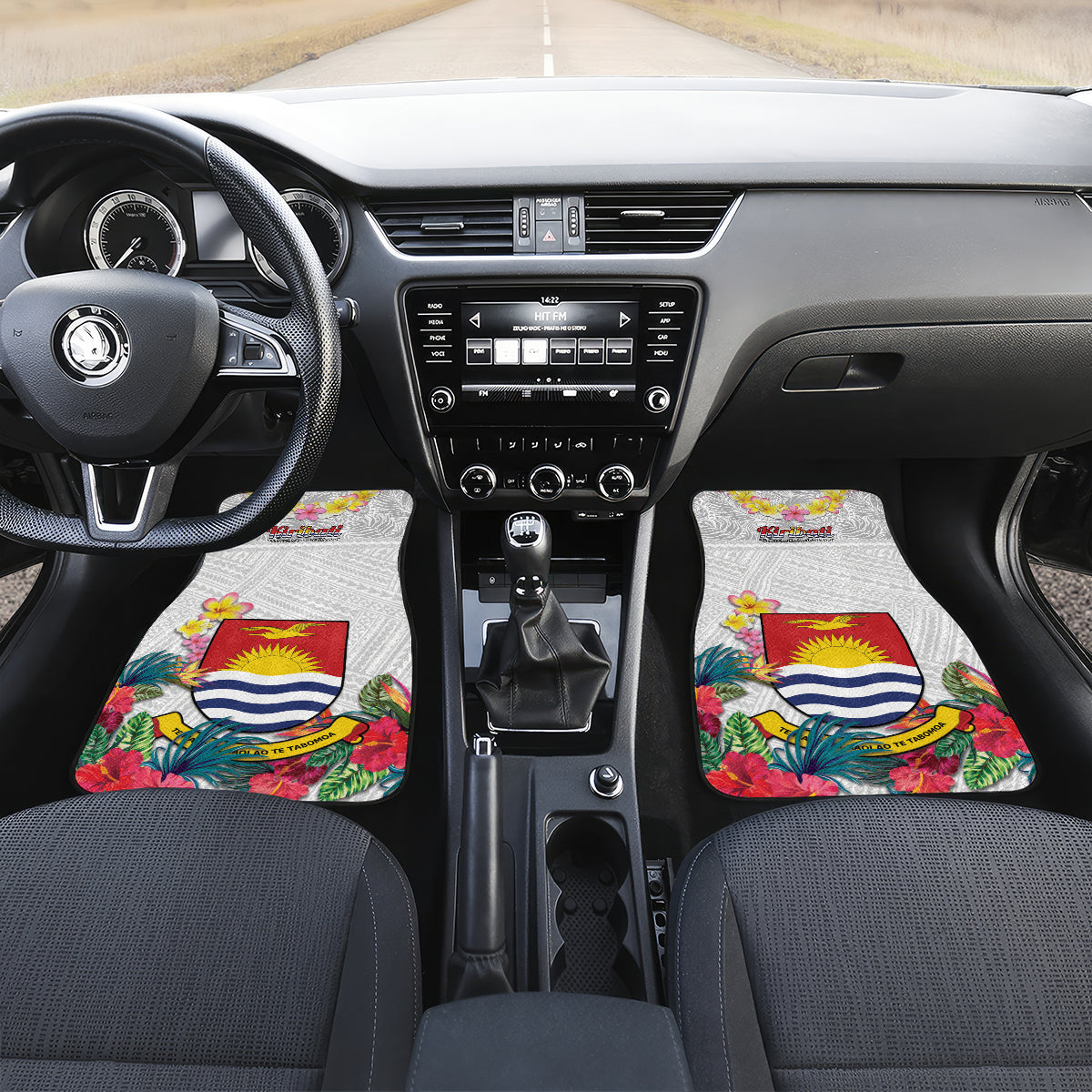 Kiribati Independence Day Car Mats Frigatebird Mix Tropical Flowers - White Style LT14 Set 2pcs - Front White - Polynesian Pride