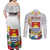 Kiribati Independence Day Couples Matching Off Shoulder Maxi Dress and Long Sleeve Button Shirt Frigatebird Mix Tropical Flowers - White Style