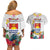 Kiribati Independence Day Couples Matching Off Shoulder Short Dress and Hawaiian Shirt Frigatebird Mix Tropical Flowers - White Style