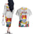 Kiribati Independence Day Couples Matching Off The Shoulder Long Sleeve Dress and Hawaiian Shirt Frigatebird Mix Tropical Flowers - White Style