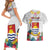 Kiribati Independence Day Couples Matching Short Sleeve Bodycon Dress and Hawaiian Shirt Frigatebird Mix Tropical Flowers - White Style