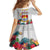 Kiribati Independence Day Family Matching Off Shoulder Short Dress and Hawaiian Shirt Frigatebird Mix Tropical Flowers - White Style