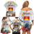 Kiribati Independence Day Family Matching Off Shoulder Short Dress and Hawaiian Shirt Frigatebird Mix Tropical Flowers - White Style