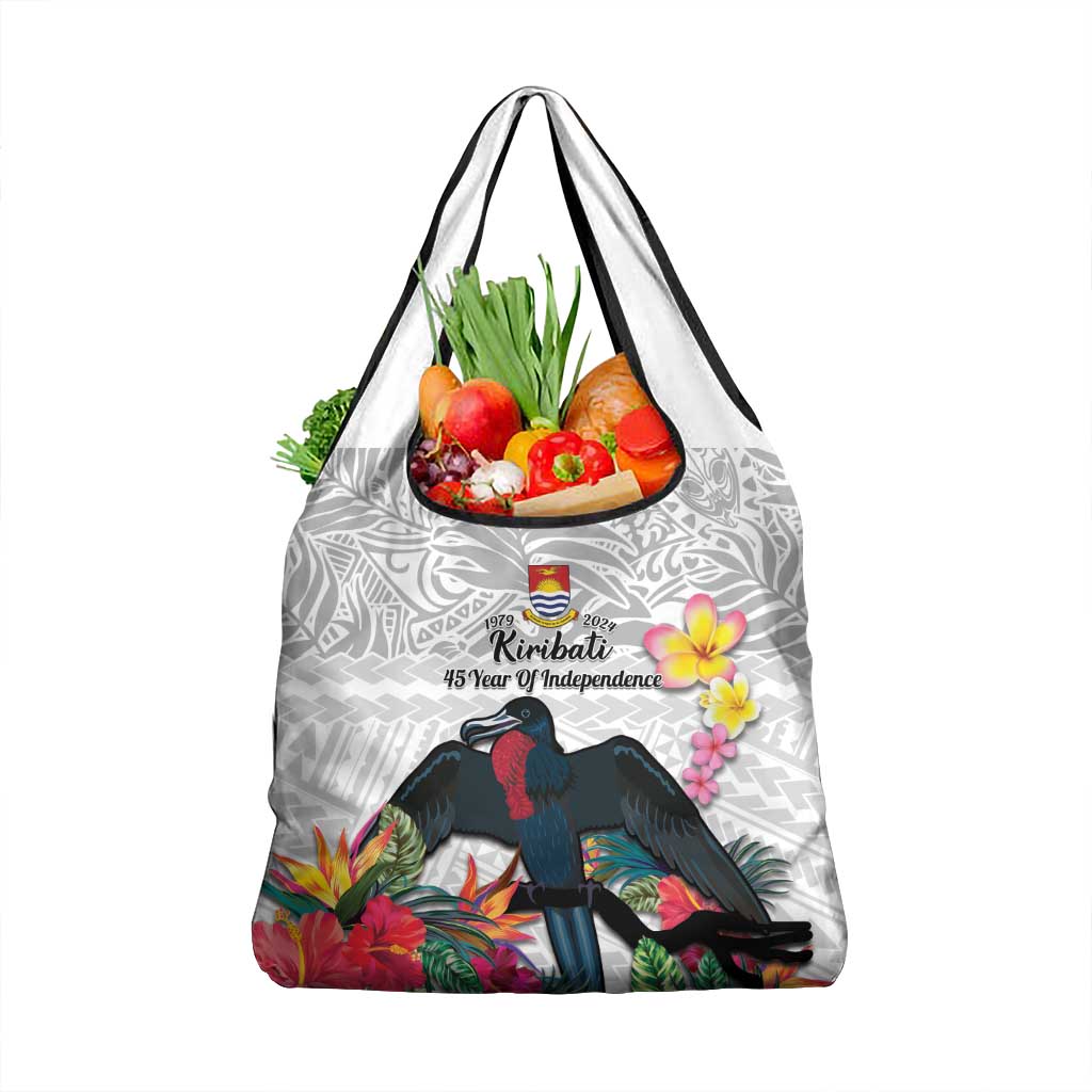 Kiribati Independence Day Grocery Bag Frigatebird Mix Tropical Flowers - White Style