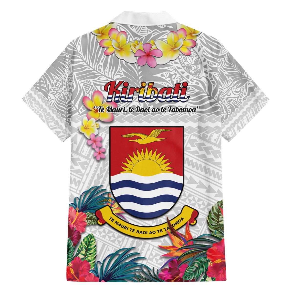 Kiribati Independence Day Hawaiian Shirt Frigatebird Mix Tropical Flowers - White Style LT14 - Polynesian Pride