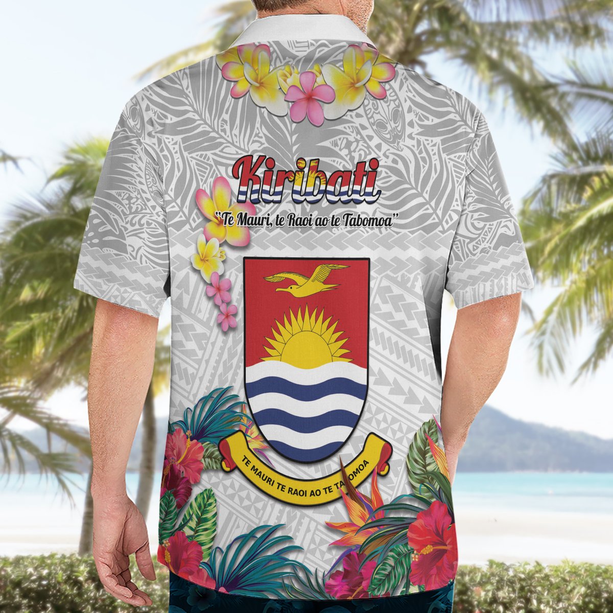 Kiribati Independence Day Hawaiian Shirt Frigatebird Mix Tropical Flowers - White Style LT14 - Polynesian Pride