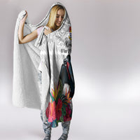 Kiribati Independence Day Hooded Blanket Frigatebird Mix Tropical Flowers - White Style LT14 - Polynesian Pride