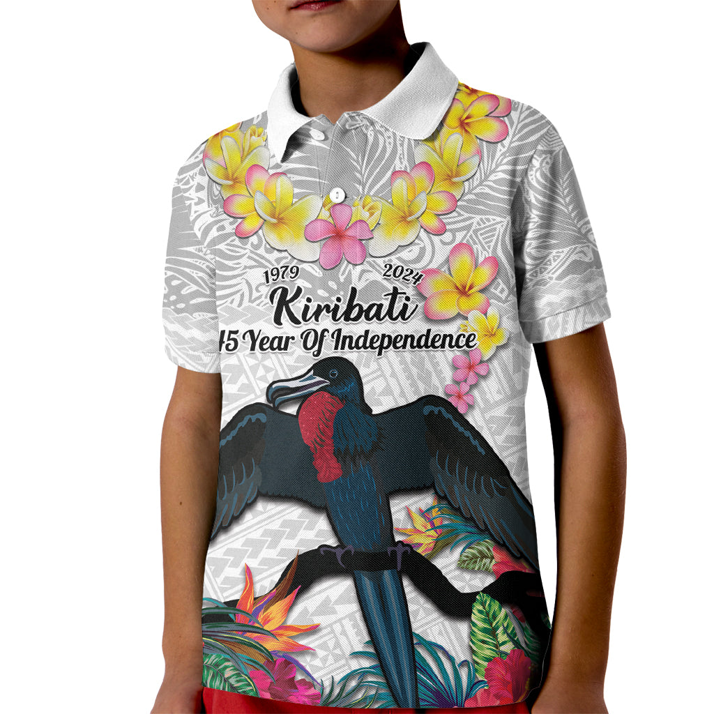 Kiribati Independence Day Kid Polo Shirt Frigatebird Mix Tropical Flowers - White Style