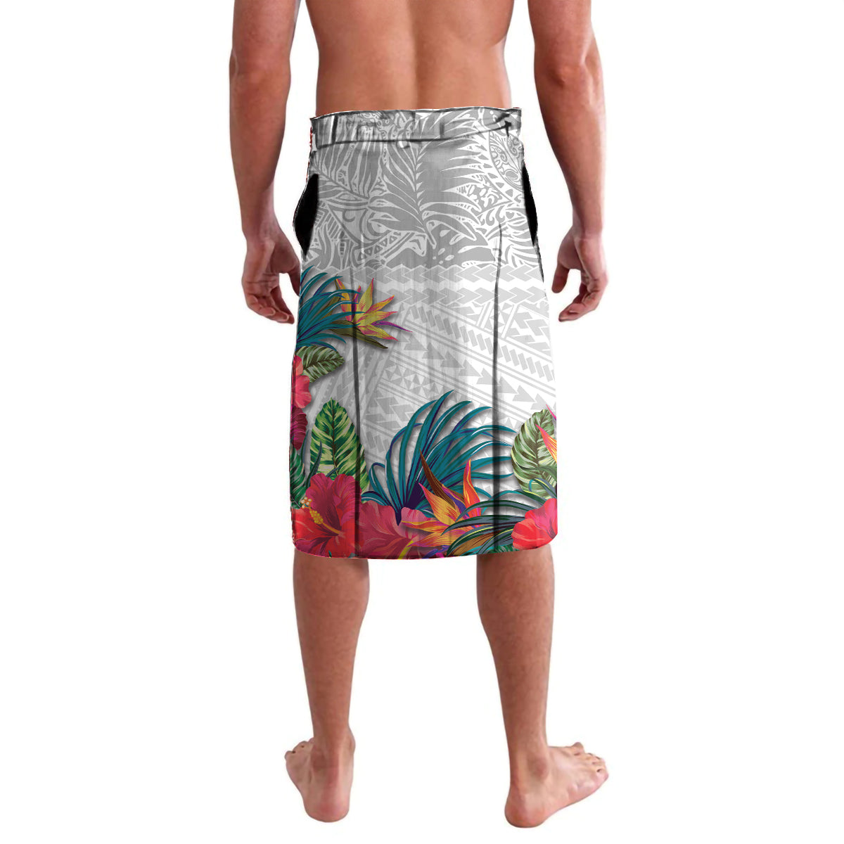 Kiribati Independence Day Lavalava Frigatebird Mix Tropical Flowers - White Style LT14 - Polynesian Pride
