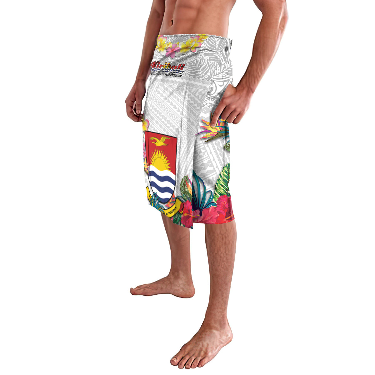Kiribati Independence Day Lavalava Frigatebird Mix Tropical Flowers - White Style LT14 - Polynesian Pride