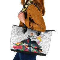 Kiribati Independence Day Leather Tote Bag Frigatebird Mix Tropical Flowers - White Style LT14 White - Polynesian Pride