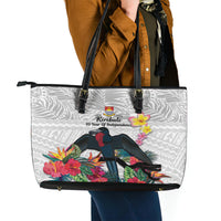 Kiribati Independence Day Leather Tote Bag Frigatebird Mix Tropical Flowers - White Style LT14 - Polynesian Pride