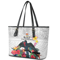 Kiribati Independence Day Leather Tote Bag Frigatebird Mix Tropical Flowers - White Style LT14 - Polynesian Pride
