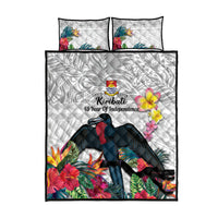 Kiribati Independence Day Quilt Bed Set Frigatebird Mix Tropical Flowers - White Style LT14 - Polynesian Pride