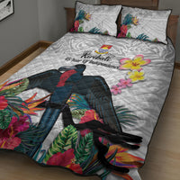 Kiribati Independence Day Quilt Bed Set Frigatebird Mix Tropical Flowers - White Style LT14 - Polynesian Pride