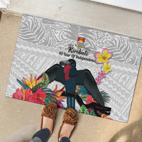Kiribati Independence Day Rubber Doormat Frigatebird Mix Tropical Flowers - White Style LT14 - Polynesian Pride