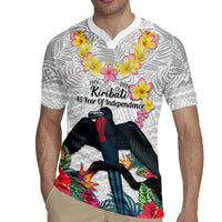 Kiribati Independence Day Rugby Jersey Frigatebird Mix Tropical Flowers - White Style LT14 - Polynesian Pride