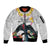 Kiribati Independence Day Sleeve Zip Bomber Jacket Frigatebird Mix Tropical Flowers - White Style