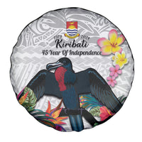 Kiribati Independence Day Spare Tire Cover Frigatebird Mix Tropical Flowers - White Style LT14 - Polynesian Pride