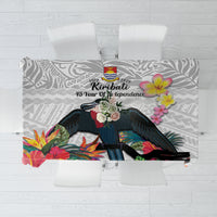 Kiribati Independence Day Tablecloth Frigatebird Mix Tropical Flowers - White Style LT14 White - Polynesian Pride