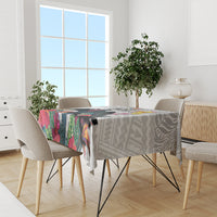 Kiribati Independence Day Tablecloth Frigatebird Mix Tropical Flowers - White Style LT14 - Polynesian Pride