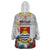 Kiribati Independence Day Wearable Blanket Hoodie Frigatebird Mix Tropical Flowers - White Style