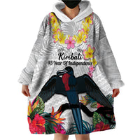 Kiribati Independence Day Wearable Blanket Hoodie Frigatebird Mix Tropical Flowers - White Style LT14 - Polynesian Pride