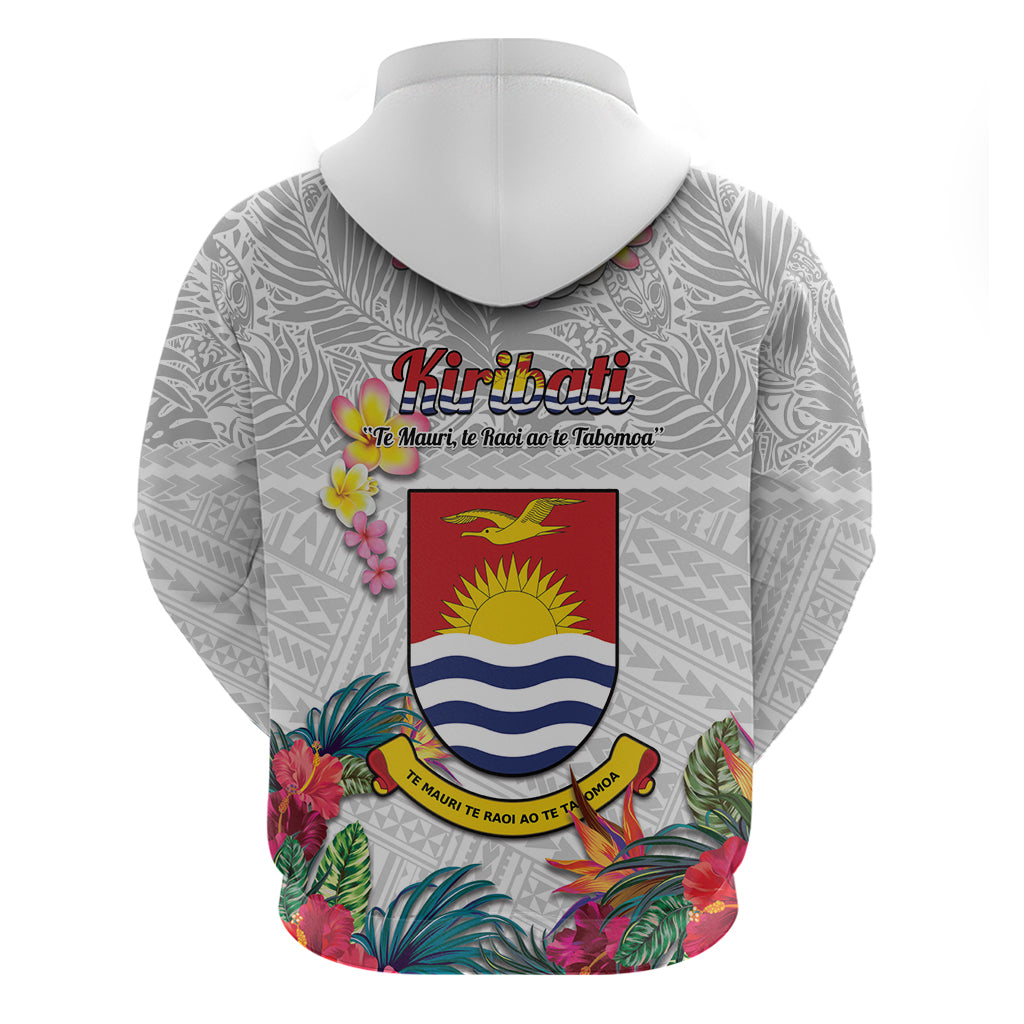 Kiribati Independence Day Zip Hoodie Frigatebird Mix Tropical Flowers - White Style