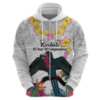Kiribati Independence Day Zip Hoodie Frigatebird Mix Tropical Flowers - White Style