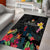 Kiribati Independence Day Area Rug Frigatebird Mix Tropical Flowers - Black Style